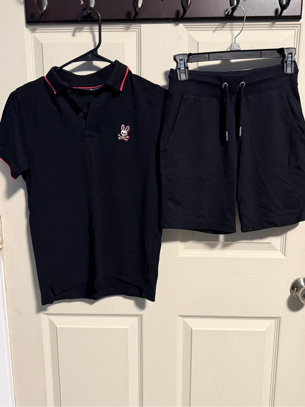 Psycho Bunny Boys Black Polo & Black Drawstring Shorts with Red Trim